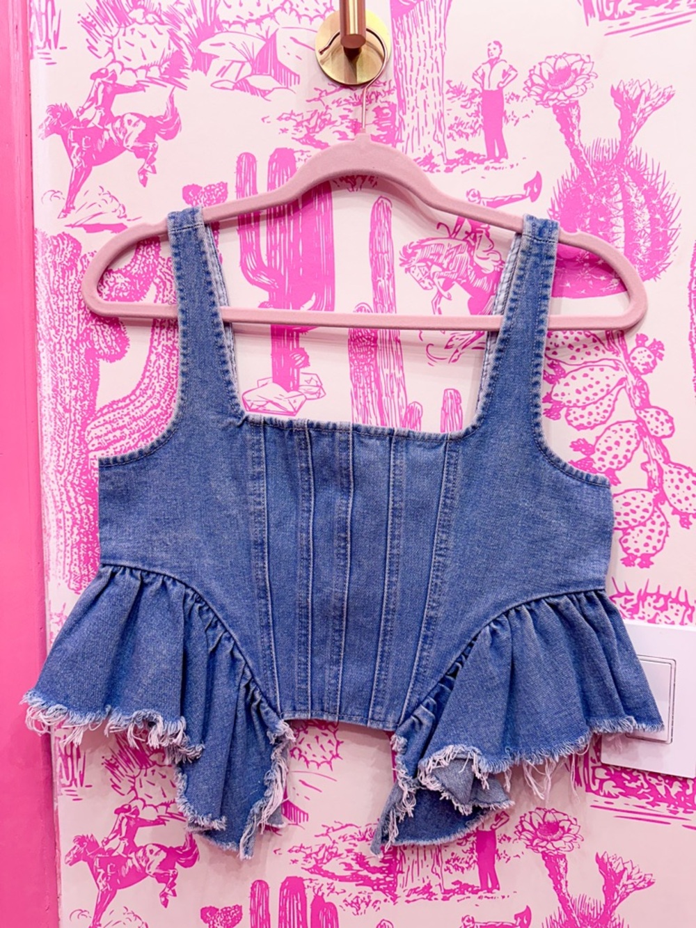 Nasty Gal Blue Denim Ruffle Crop Top